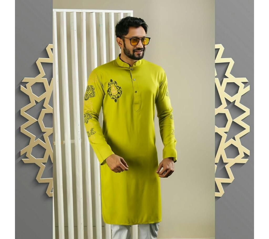 Men's semi long Cotton Punjabi (Lemon Green)