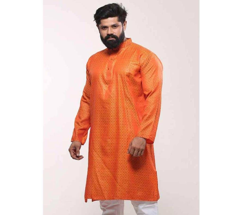 Semi Long Mens Cotton Punjabi - Orange