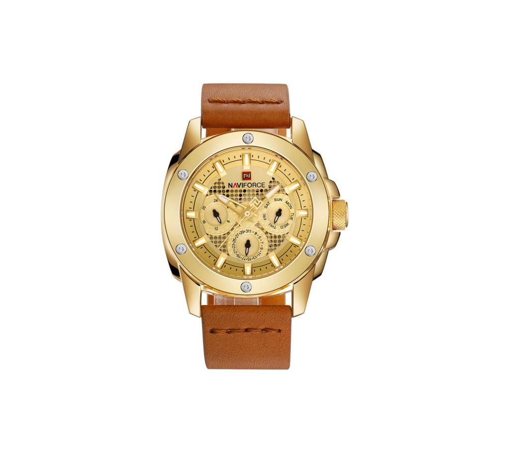 NAVIFORCE NF9116 Golden PU Leather Chronograph Watch For Men - Golden