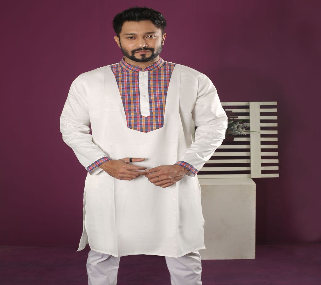 WHITE SEMI LONG PANJABI