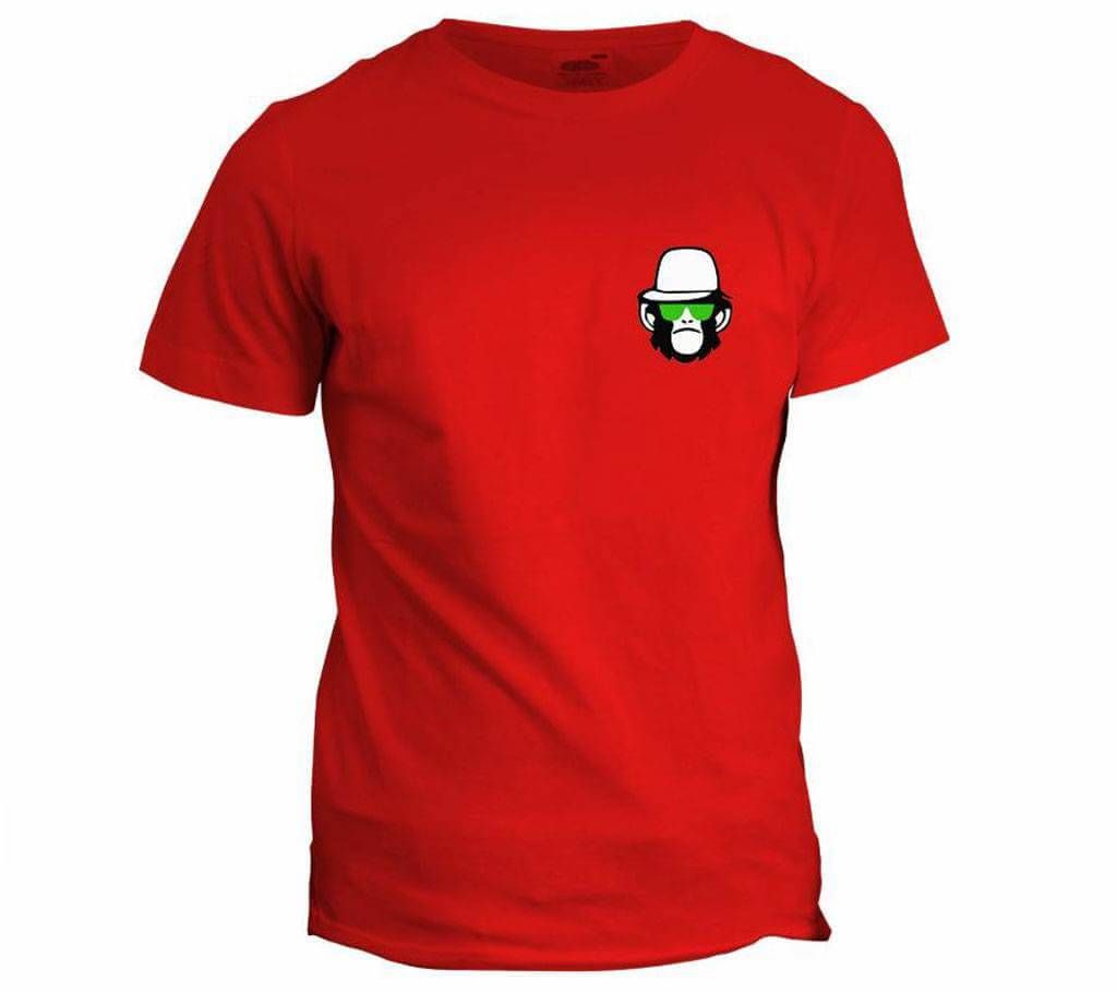 Monkey Hat Half Sleeve Cotton T Shirt-Red