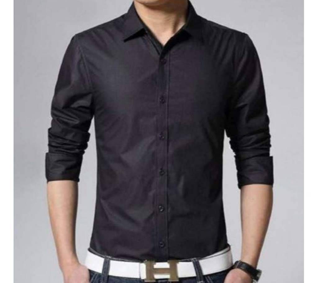 Black Full sleeve Casual Cotton Shirt For Men-Black