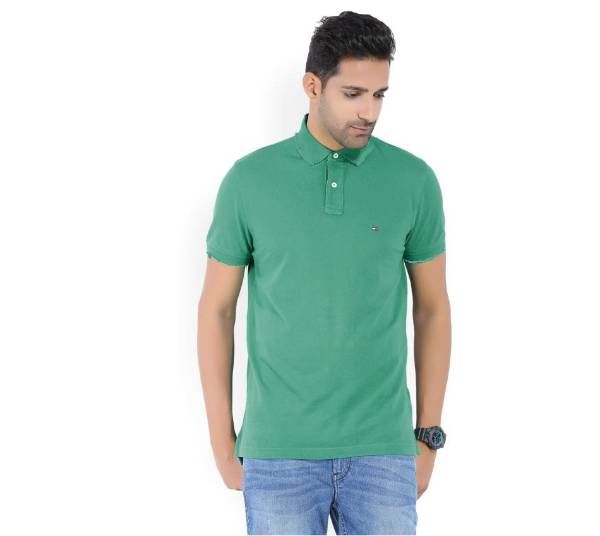Tommy Hilfiger Solid Men's Polo Neck Green T-Shirt