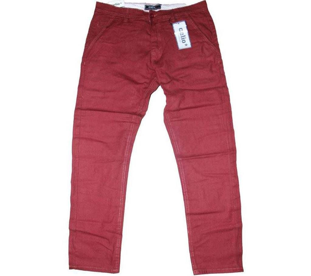 CELIO Maroon Twill Gabardine Pant for Men