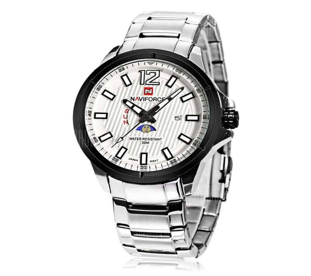 Naviforce 9084 Men Quartz Watch  Silver And White
