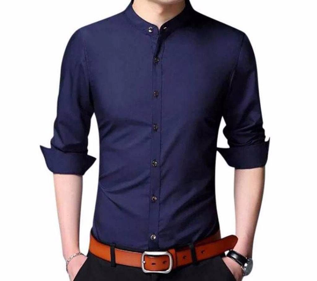 Navy Blue Panama Long Sleeve Formal Shirt for Men