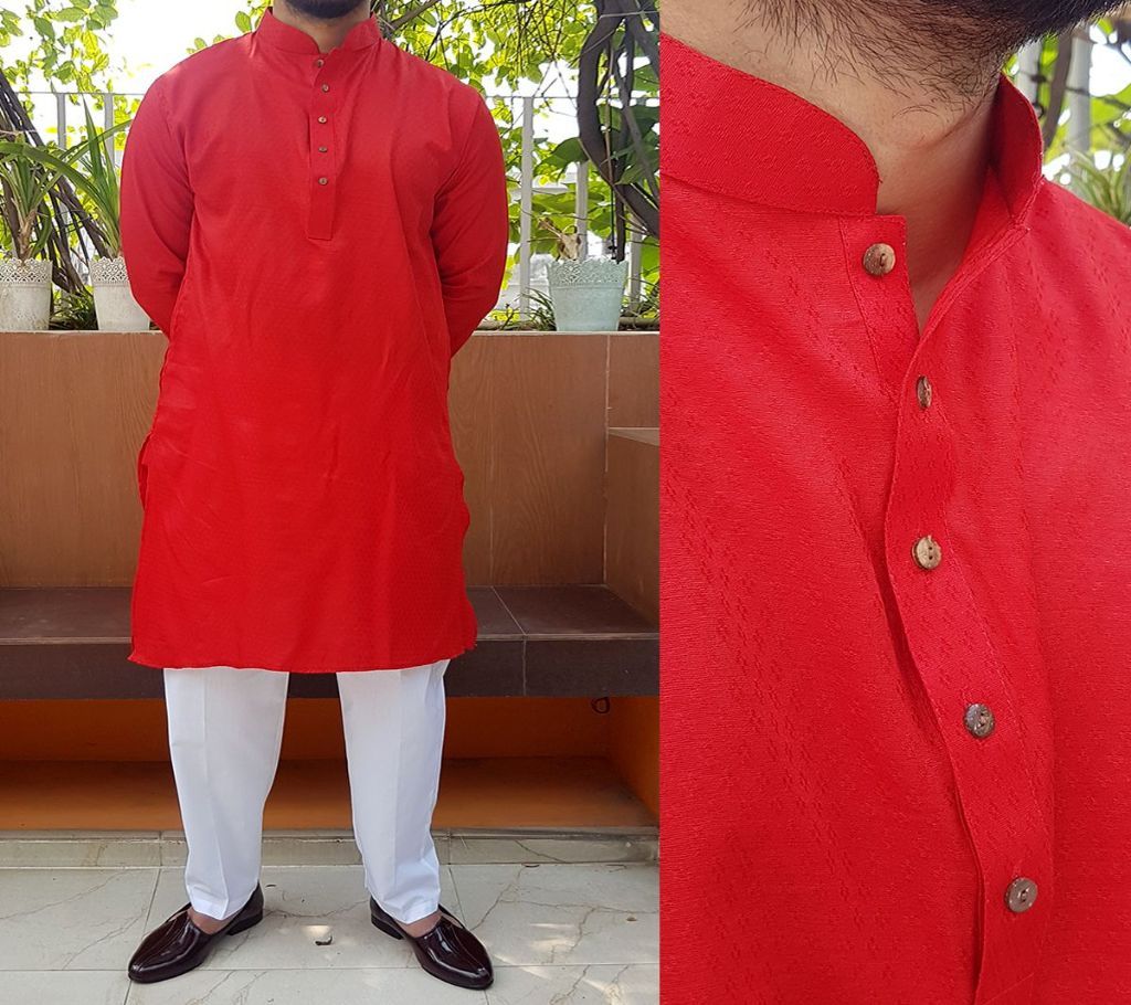 Slim-Fit Exclusive Cotton Panjabi - Solid Red
