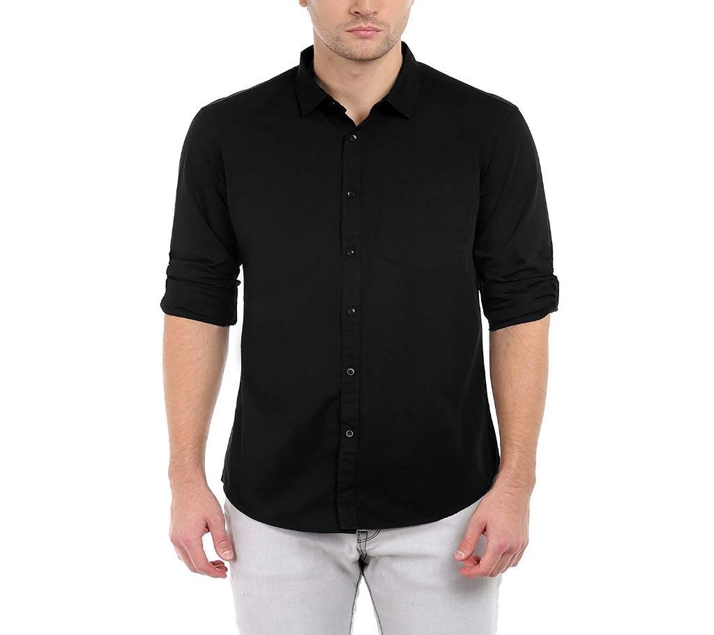 Casual Cotton Shirt-Pure Black