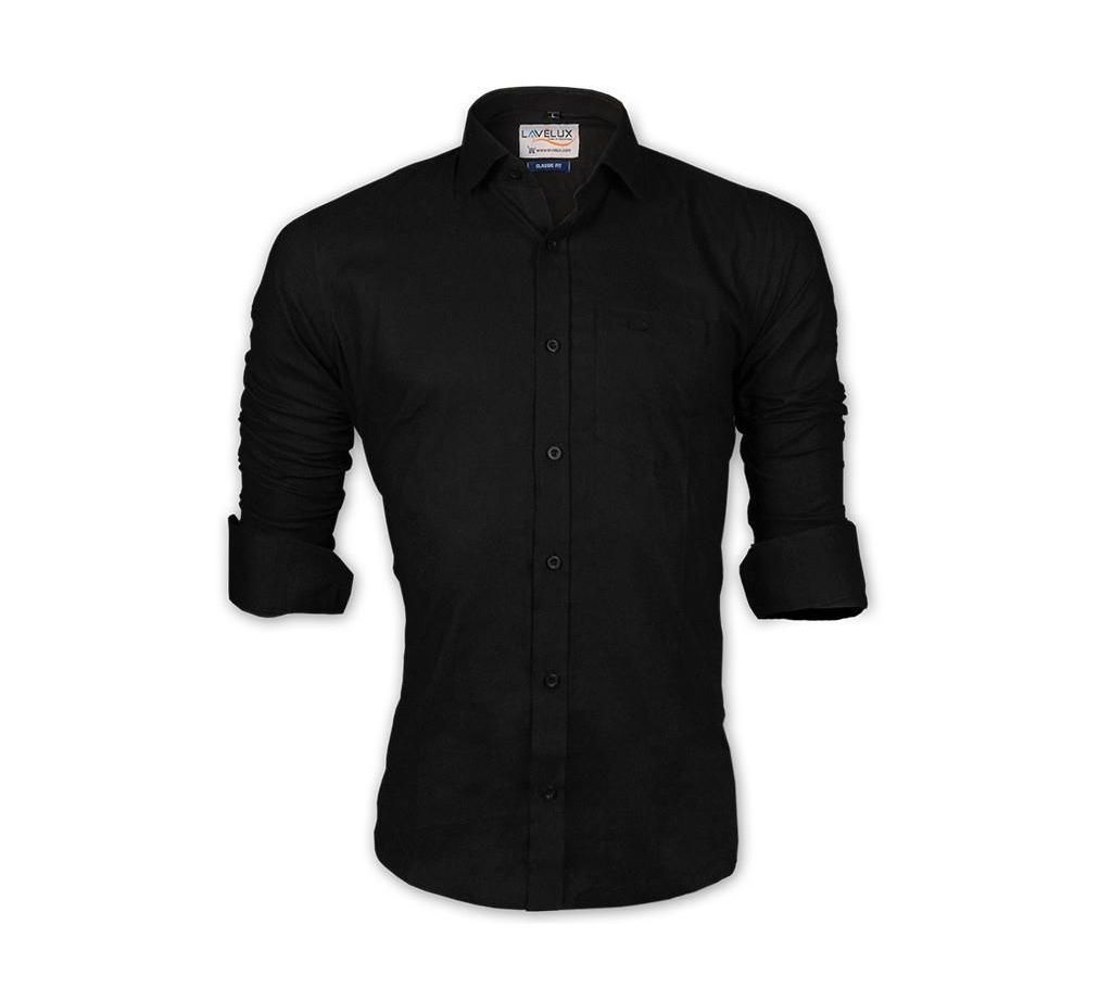 Casual Cotton Shirt For Men - Black - SPN