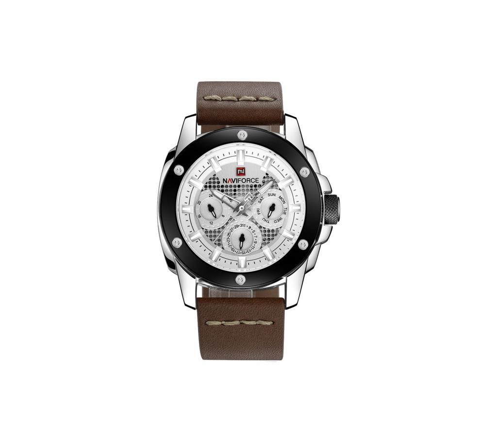 NAVIFORCE NF9116 Dark Brown PU Leather Chronograph Watch For Men - Dark Brown & White