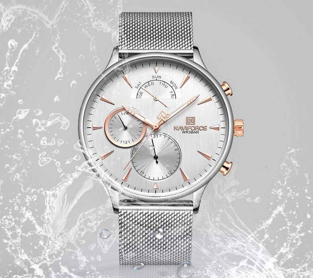 NAVIFORCE NF3010 Top Luxury Mens Brand Watches Fashion Ultra-Thin Waterproof Quartz Watch Men Casual Classic Mesh Steel Strap Date Week Watch silver