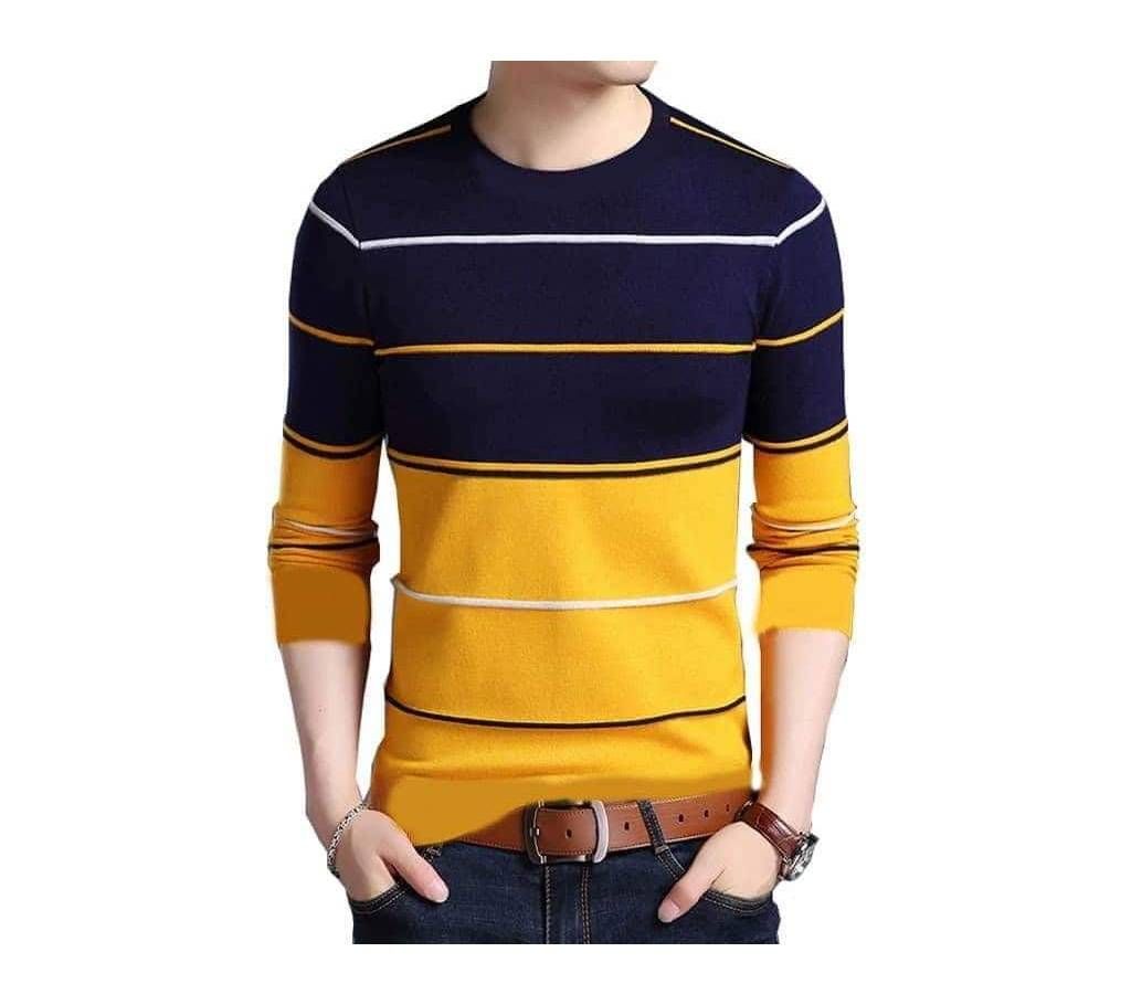Men's Full Sleeve T-Shirt - TS119 - Yellow with Dark Blue Design - MAF