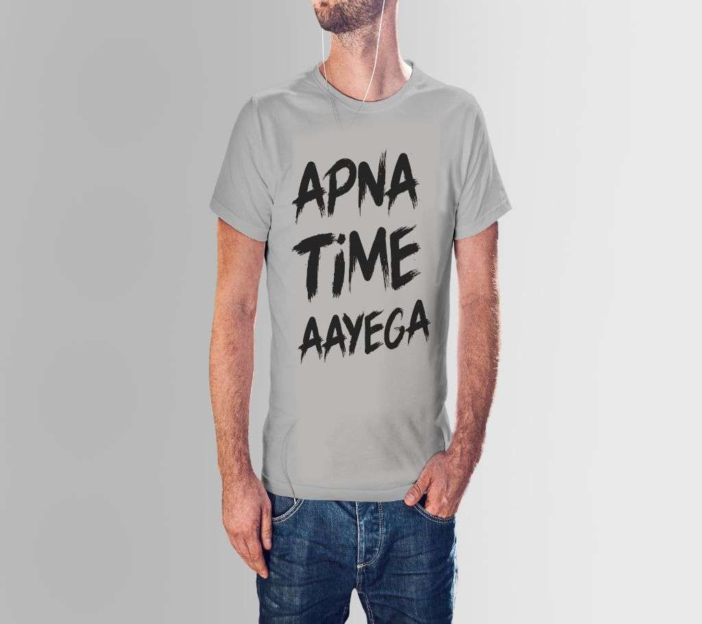 APNA TIME AAYEGA ASH COTTON TSHIRT FOR MEN