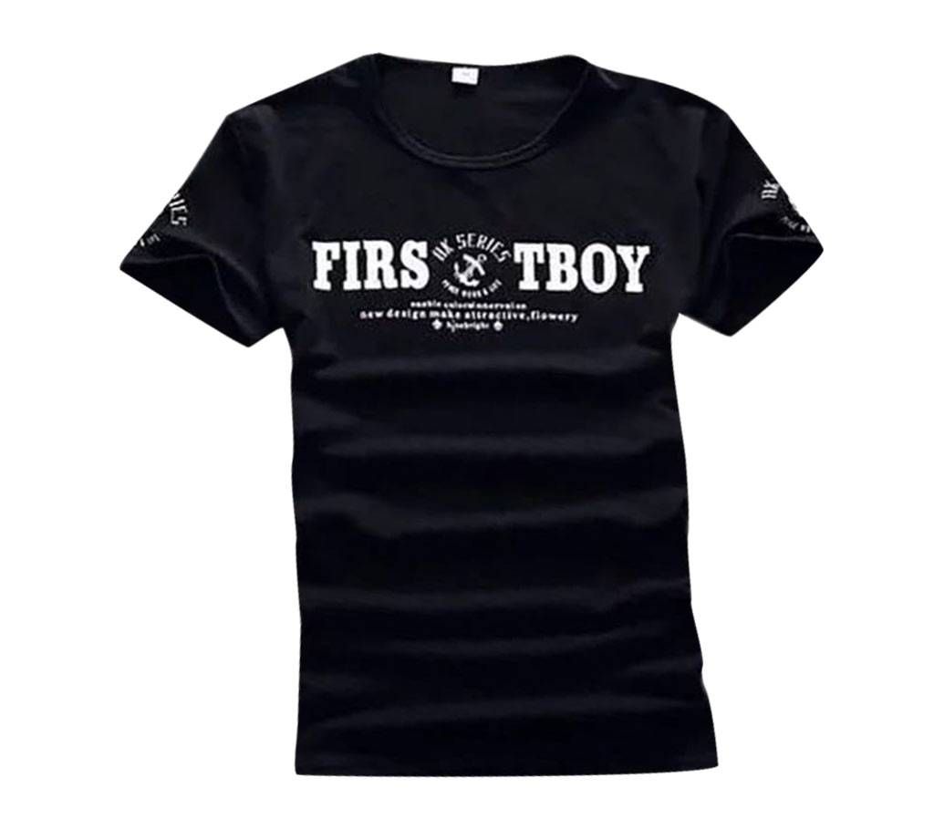 Half Sleve T Shirt For Men - Black with Text 