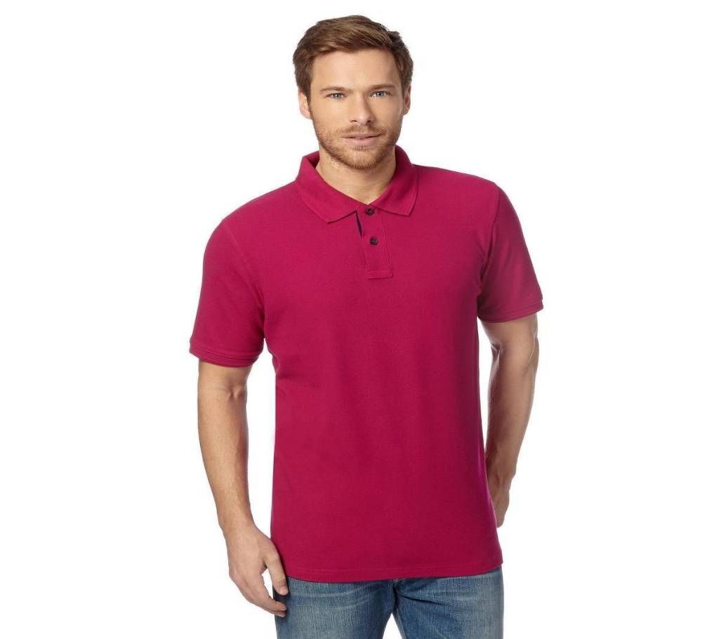 Maroon Short Sleeve Cotton Polo For Men.