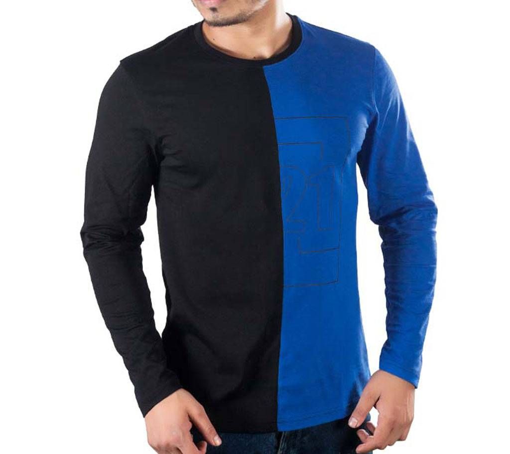 Mens Full Sleeve T-Shirt 43665 - BLACK/BLUE