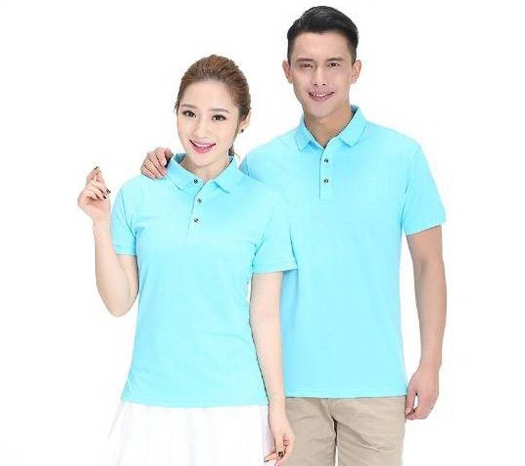 Couple Polo Light skyBlue color T-Shirt for Men & Women(Valentines Offer)