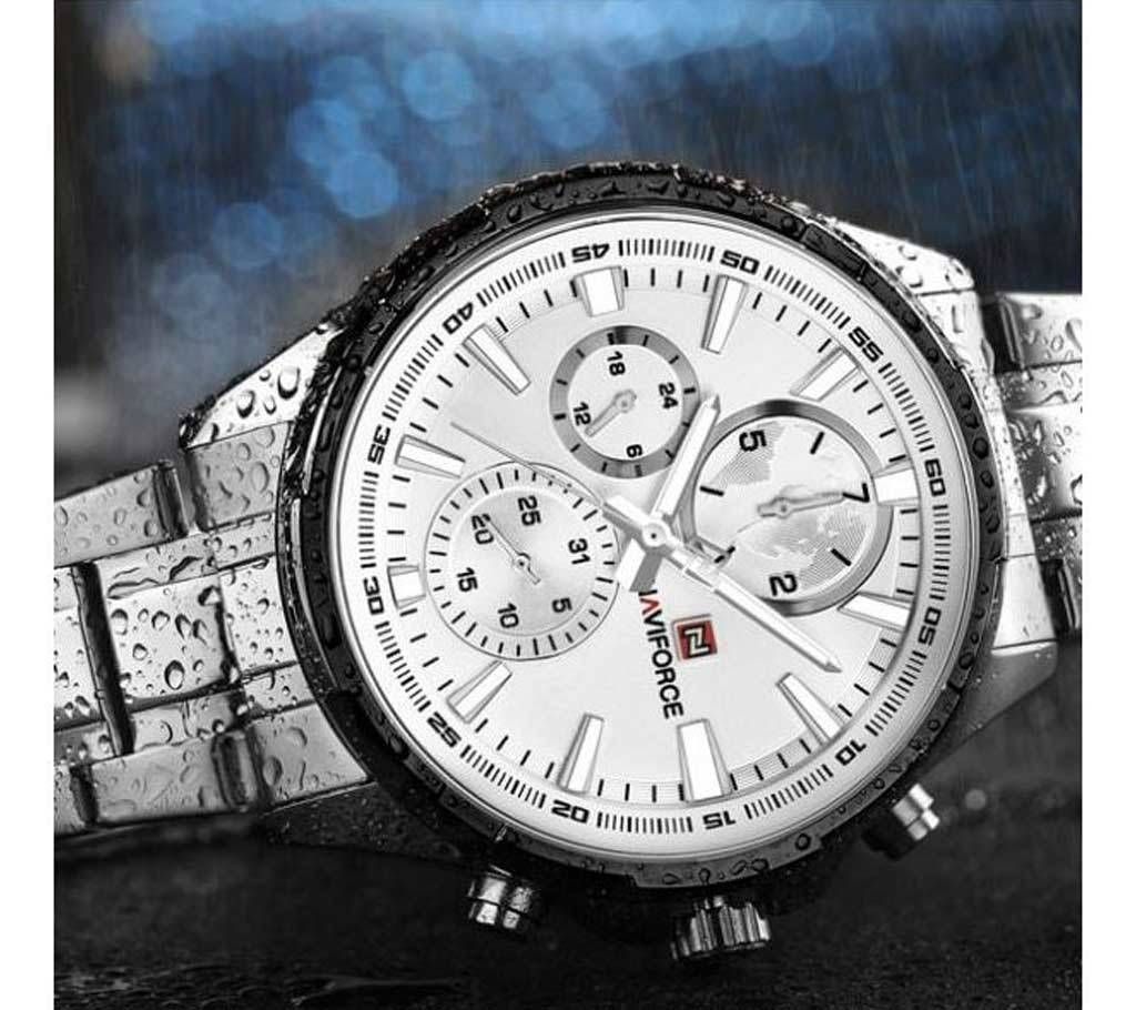NAVIFORCE Silver Stainless Steel Chronograph Wrist Watch for Men