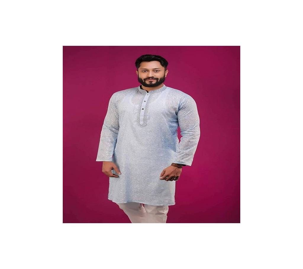 Light Off White Blue Cotton Panjab