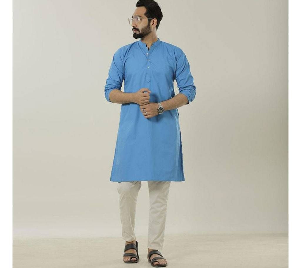 Cotton semi long cyan color Panjabi.