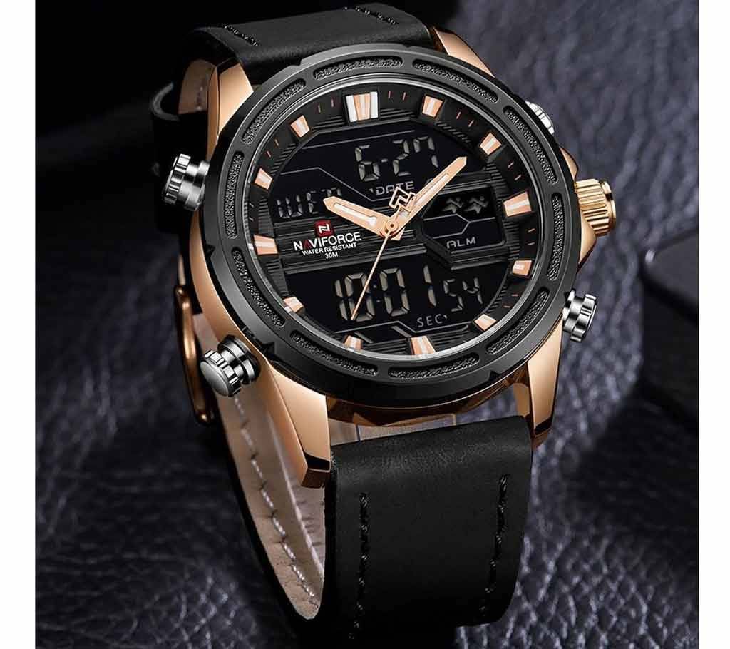 Naviforce 9138 Mens Quartz Luxury Leather Watch Fashion Digital Wrist Watch Digital Watches Mens Watch Watches