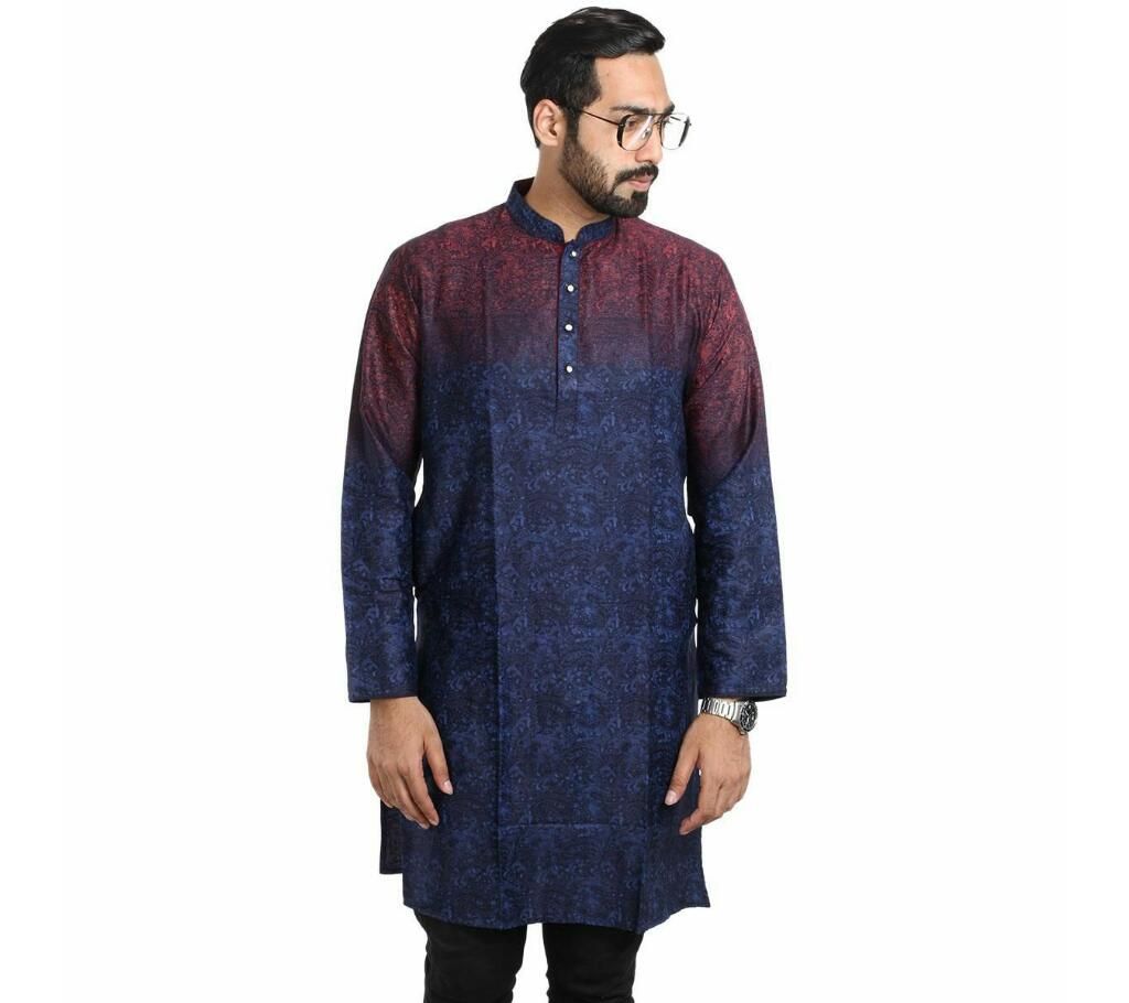 China Cotton Panjabi For Man  Blue with Maroon Shade