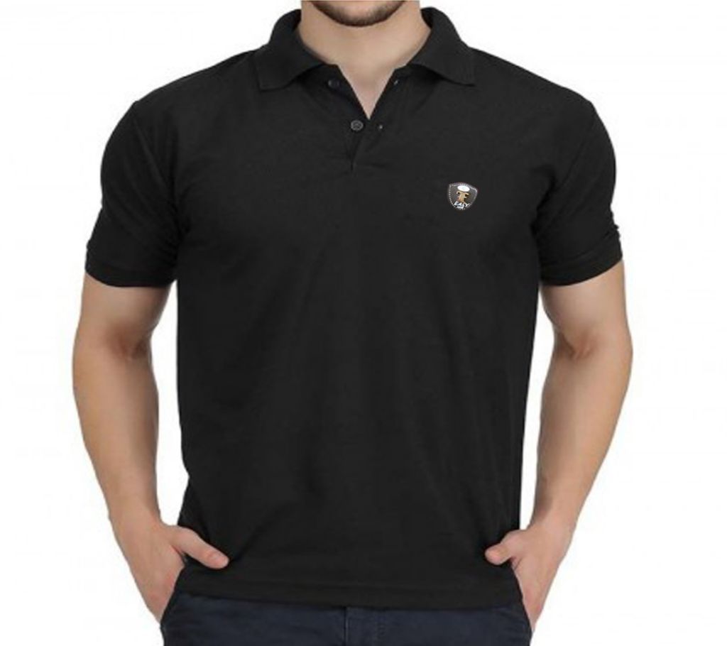 Easy Black Half Sleeve Slim Fit Cotton Polo Shirt For Men - Black 