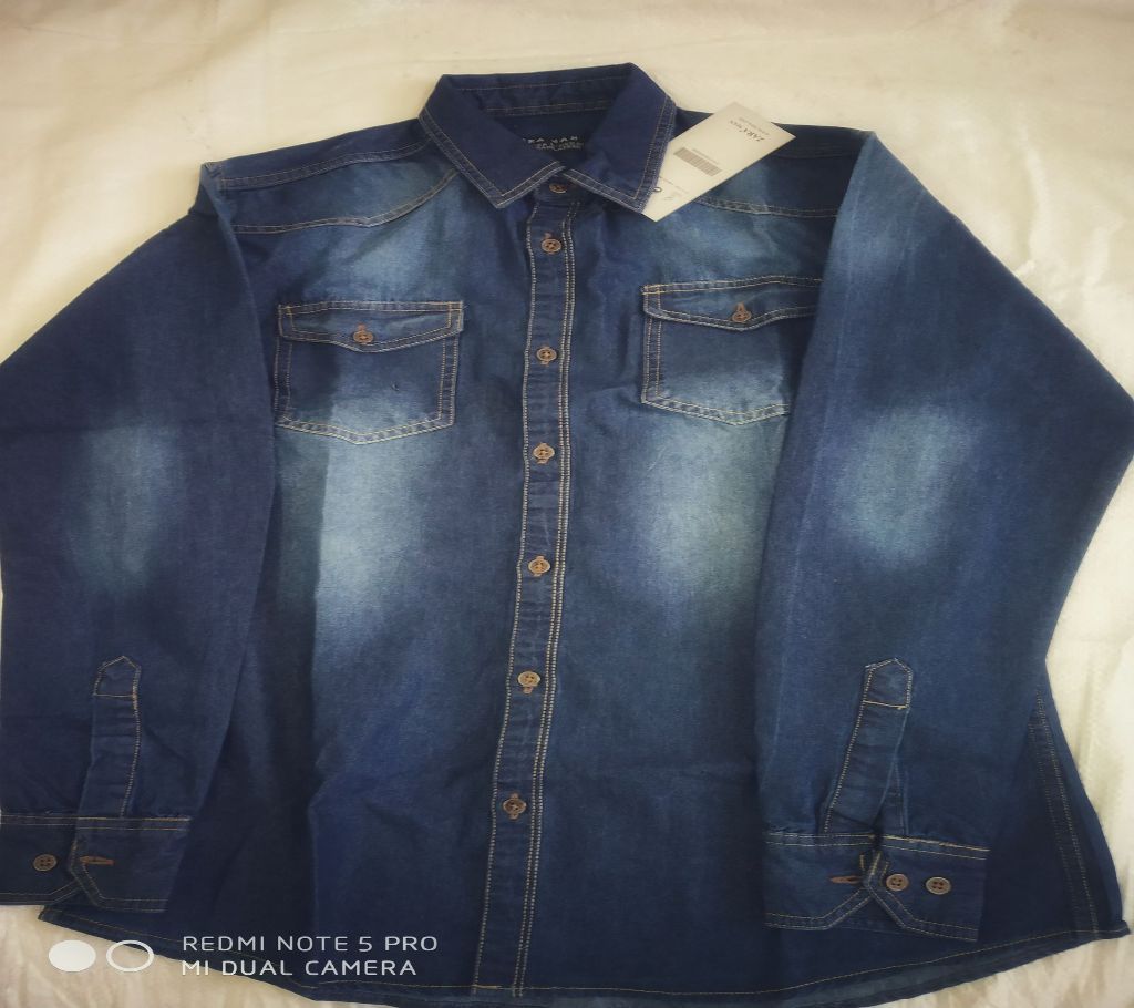 Navy Blue Denim Long Sleeve Casual Shirt for Men