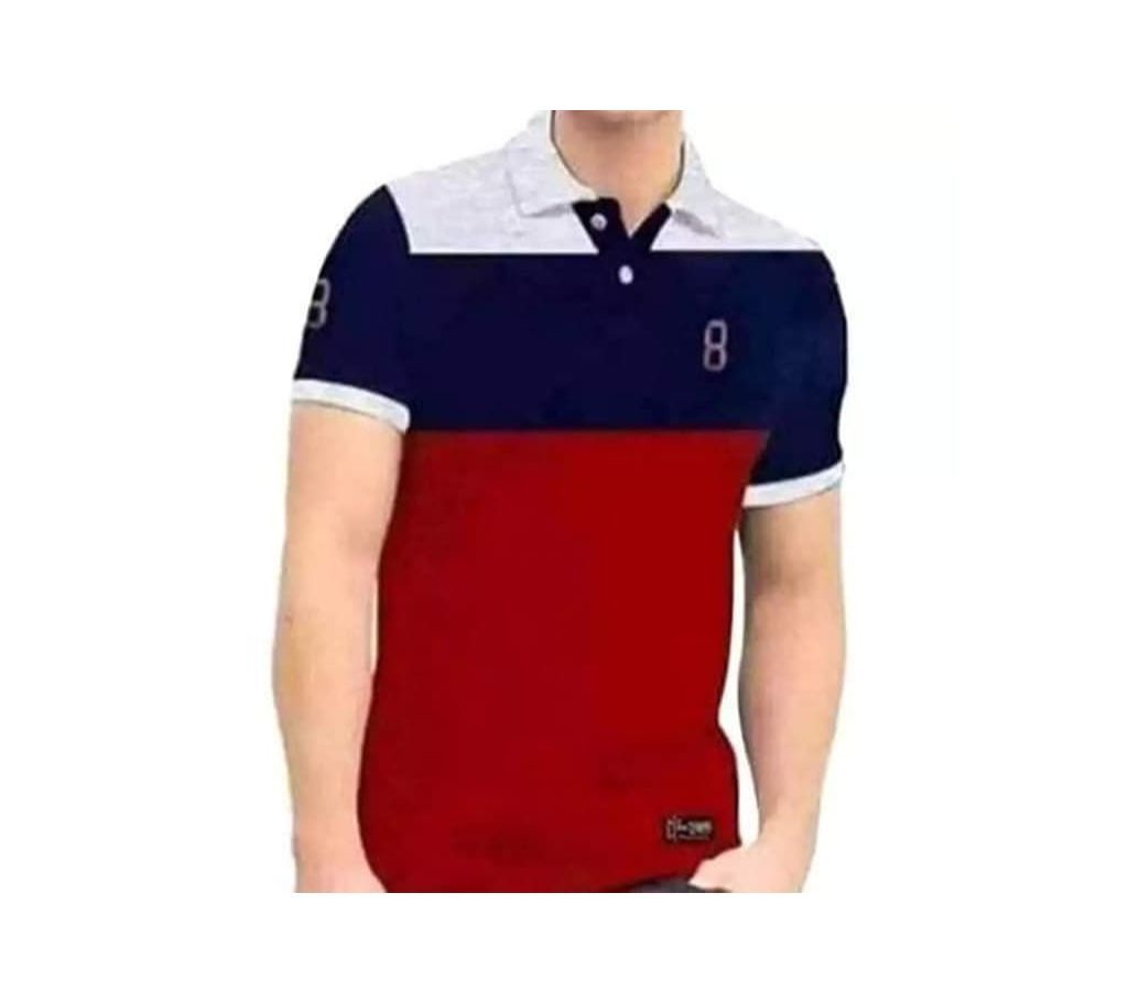 M - Mens Polo T-shirt - Ash, Navy Blue, Maroon Combination