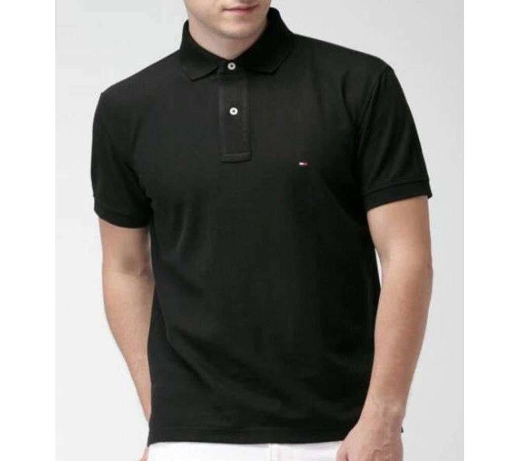 Black color half sleeve casual polo t-shirt for man