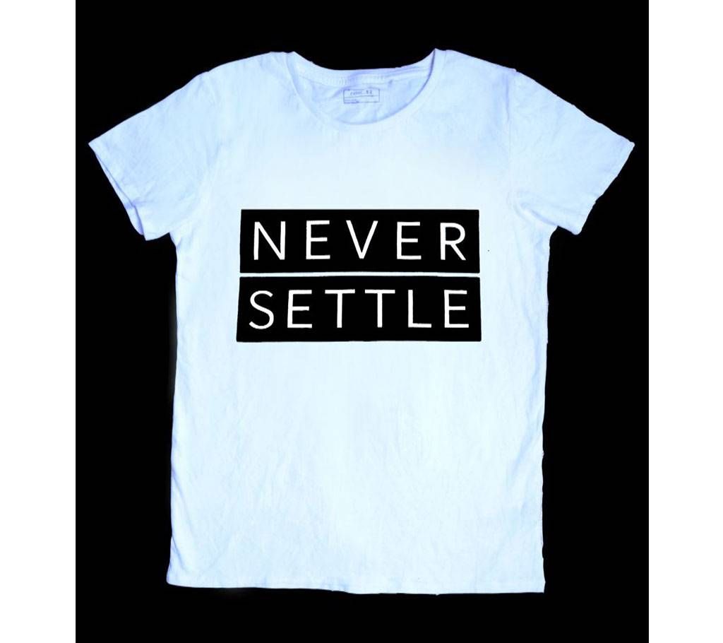 Never Settle Half Sleeve White T Shirt For Men - White 