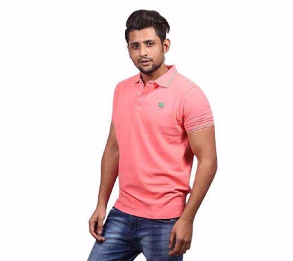 Asmoor Pink Cotton Polo For Men