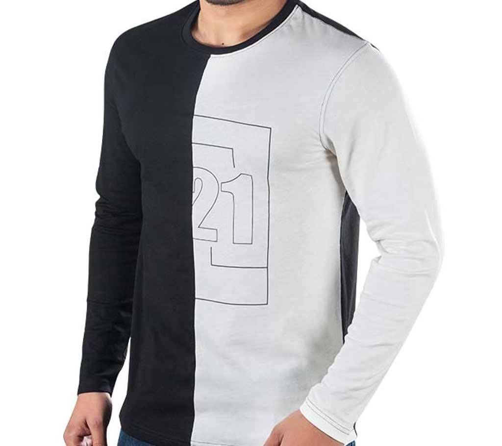 Mens Full Sleeve T-Shirt 43665 - BLACK/OFF WHITE