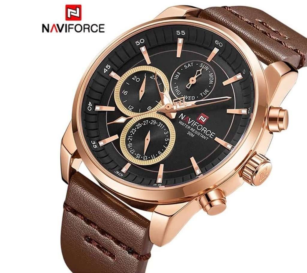 NAVIFORCE 9148 Mens Sport Watch Men Business Leather Watches 24Hour Date Display