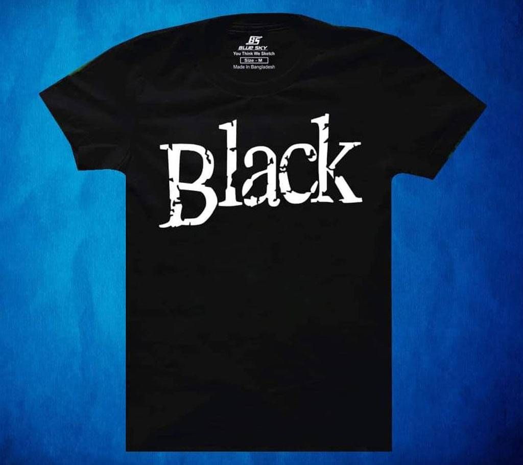 Mens Black Cotton Round Neck  t-shirt