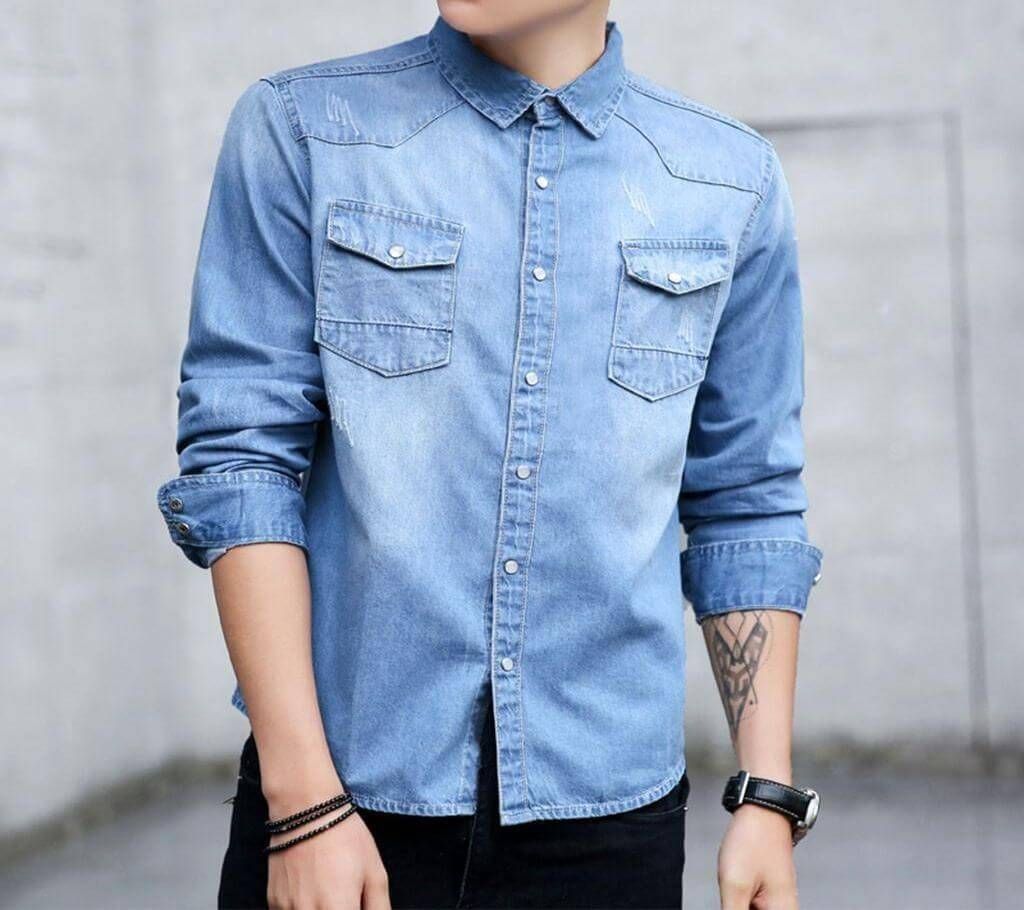 Mens Stylish Slim Fit Denim Shirt - 005 - LEB