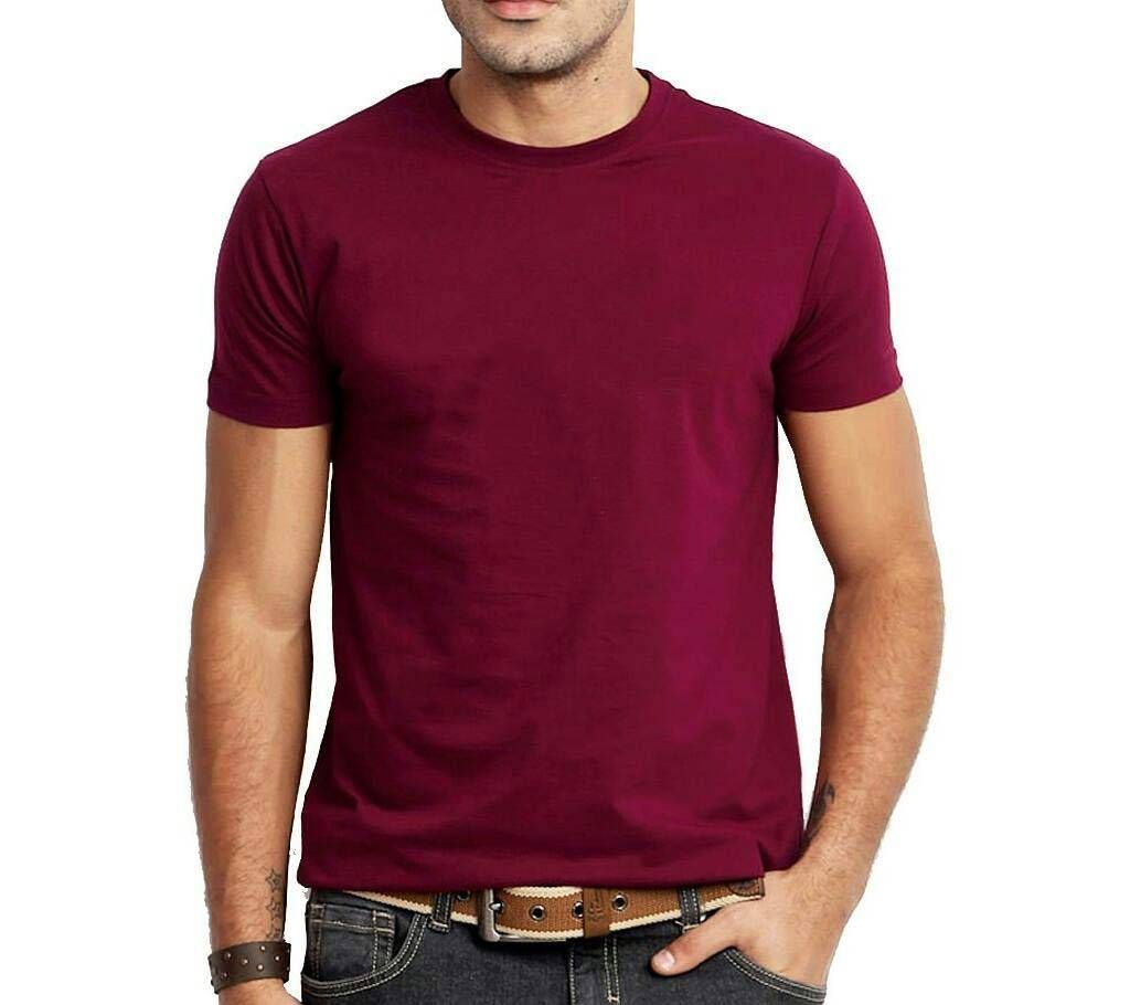 Maroon Solid Menz Round Neck T-Shirt