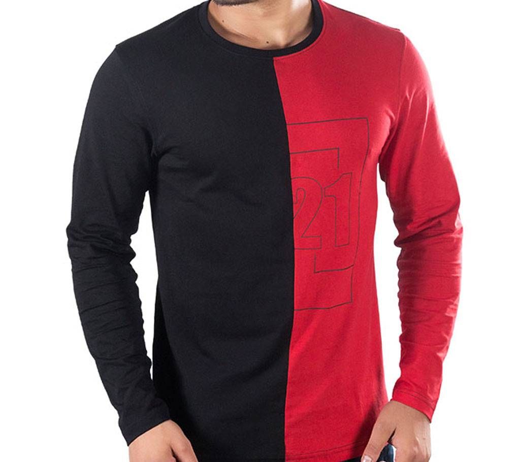 Mens Full Sleeve T-Shirt 43665 - BLACK/RED