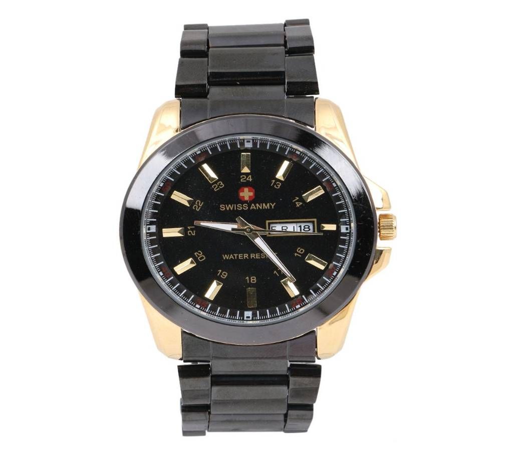Stainless Steel Analog Watch For Men- Black and Golden