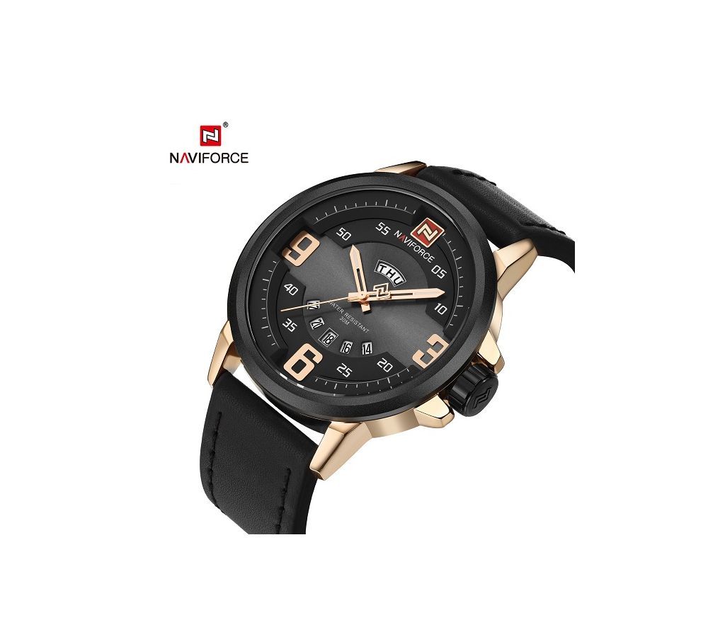 Naviforce Mens Analog Leather Strap Quartz Movement Watch