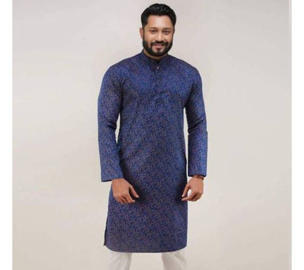 Navy Blue Cotton Semi Long Panjabi