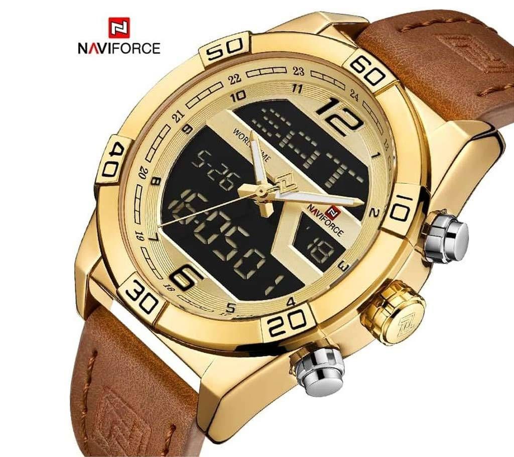 NAVIFORCE 9128 Luxury Brand PU Leather Dual Display Watch For Men