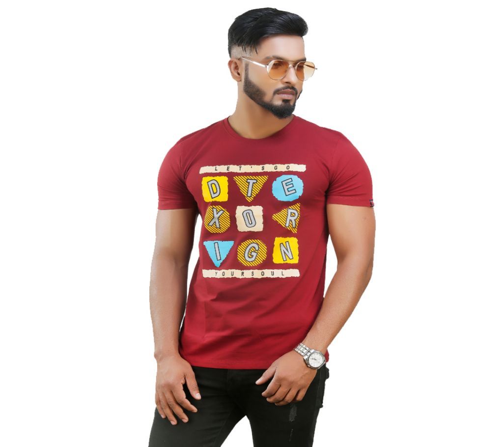 DTEX Origin Mens Half Sleeve Cotton T Shirt Maroon