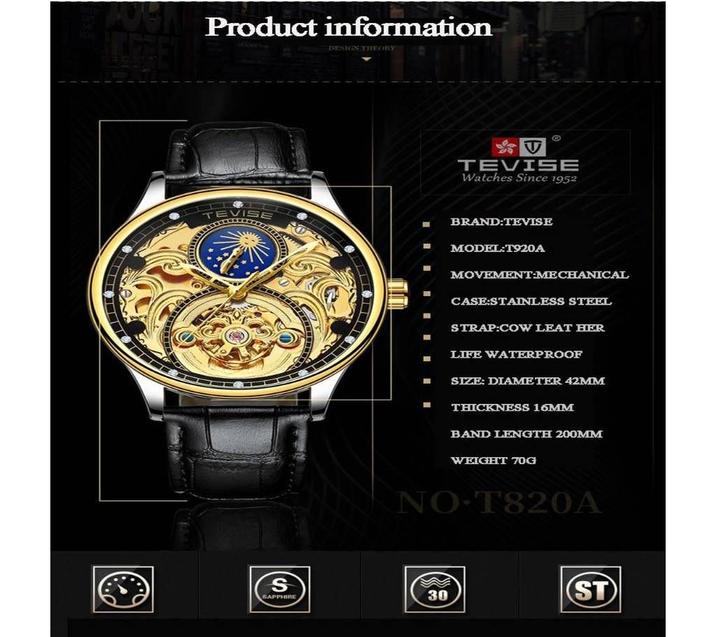 Tevise Mens Watches Skeleton Automatic Mechanical Wrist Watches