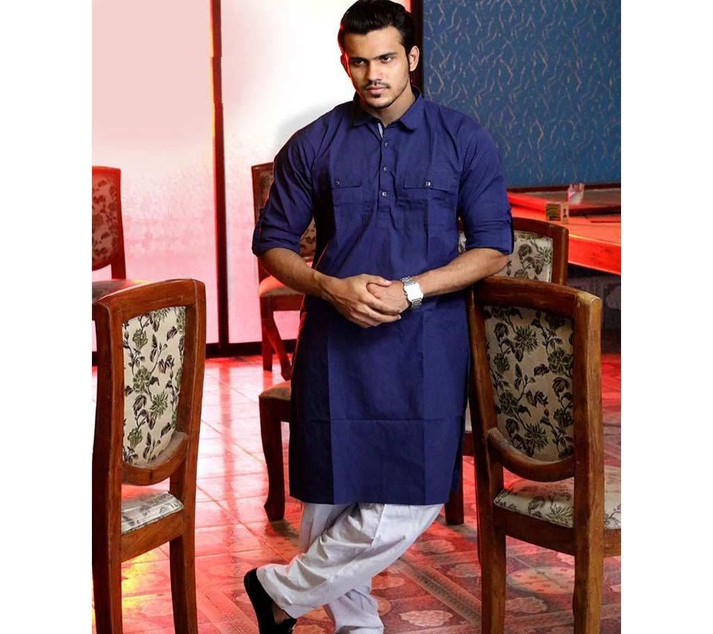Mens Panjabi (Kabli Shaped) - Navy Blue - MKP 08