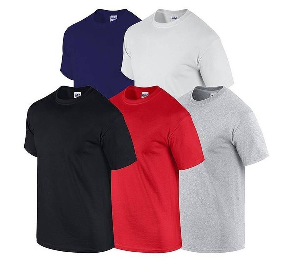 Mens Multi color cotton Crew neck  t-shirt 5 pcs