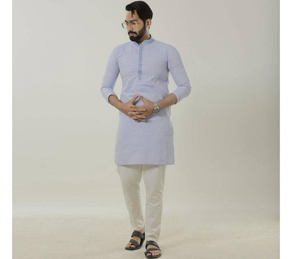 Cotton semi long light sky color Panjabi.