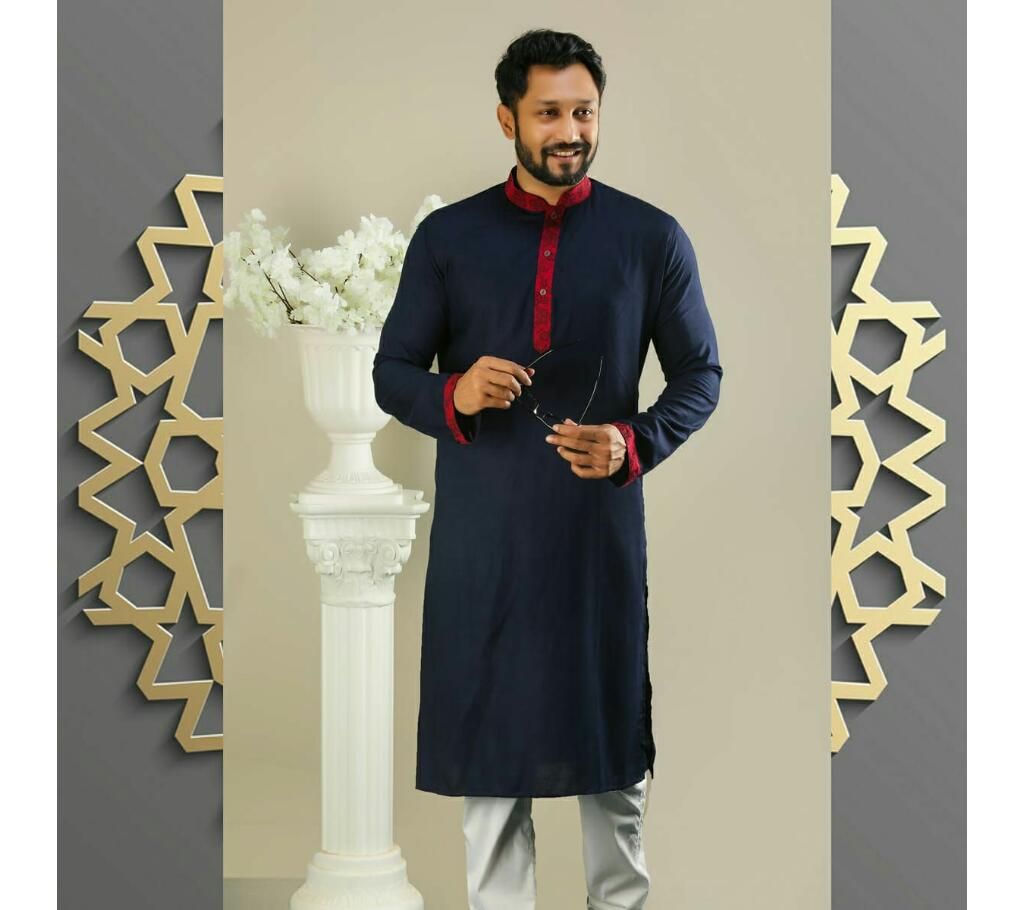 Men's semi long Cotton Punjabi (Navy blue)