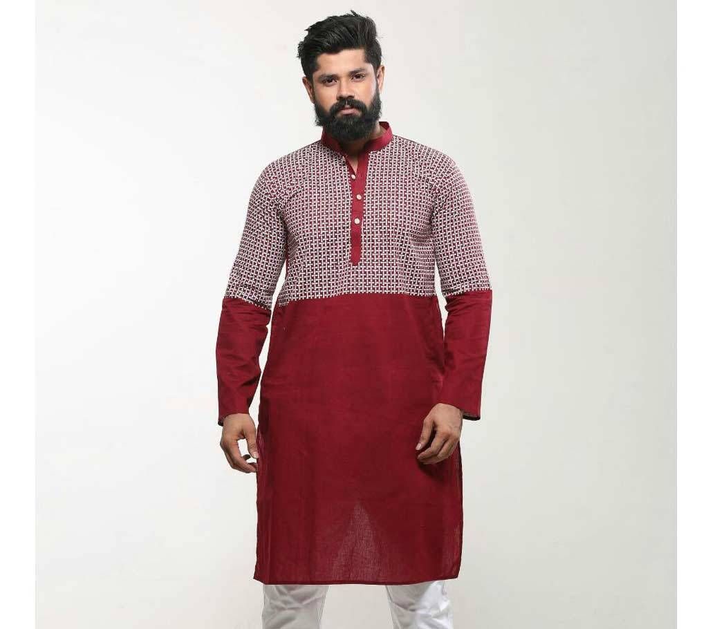 Semi Long Men's Punjabi  Red White Half and Half