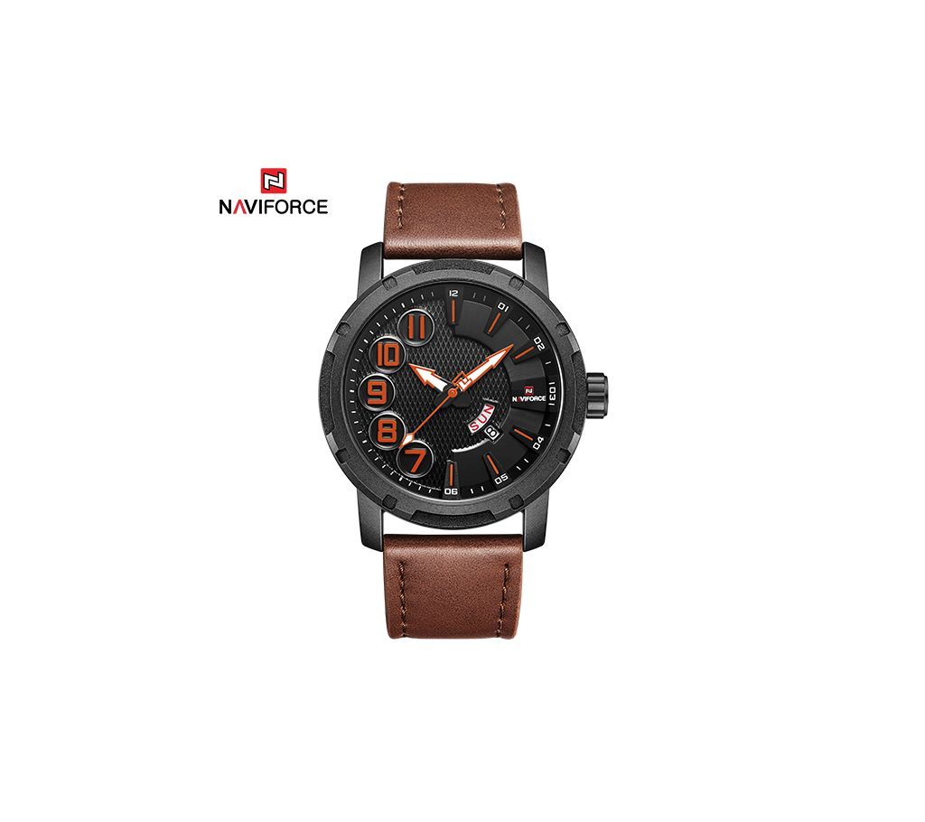 Naviforce NF9154 New Model Mens Leather Day Date Quartz Sport Watch